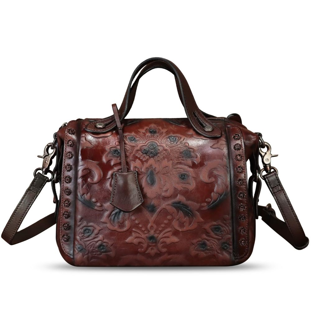 Genuine Leather Satchel Embossed Leather Handbag Top Handle Bags :>
